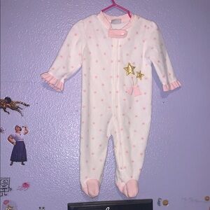 Rene Rofe Polka Dot Girls 6-9 Months One Piece Footie Pajama White Pink